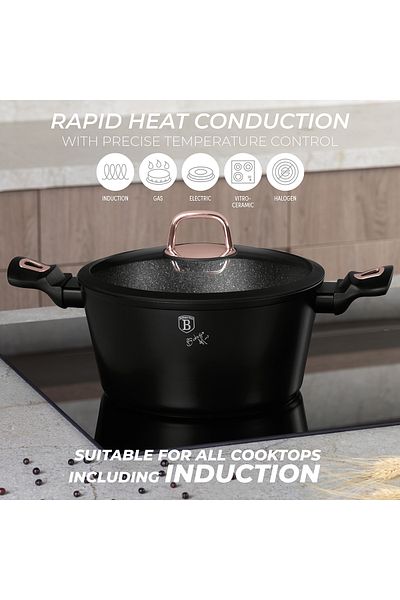 Berlinger Pot With Lid Marble Nonstick 4.1 L - 24 Cm Black Rose Collection Induction All Hobs