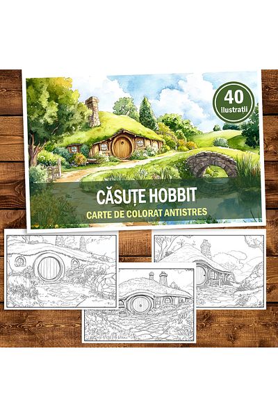 Legendary Gifts Anti-stress Coloring Book, 40 Hobbit House Illustrations, 86 Pages, Format: A5