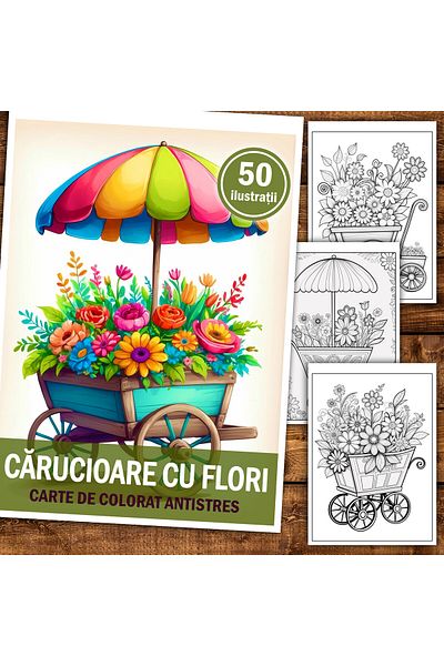 Legendary Gifts Anti-stress Coloring Book, 50 Illustrations, Flower Carriages, 106 Pages, Format: A5