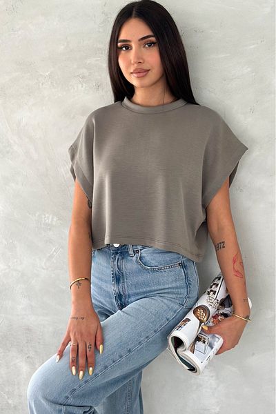 FEMELLE Tricou de bază din țesătură modal cu gât rotund pentru femei