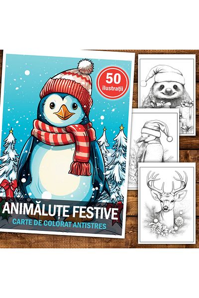 Legendary Gifts Anti-stress Coloring Book, 50 Illustrations, Festive Animals, 106 Pages, Format: A5