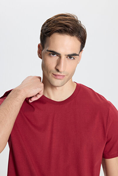 AC&Co / Altınyıldız Classics Βαμβακερό Slim Fit Slim Fit Crew Neck Claret Red T-shirt