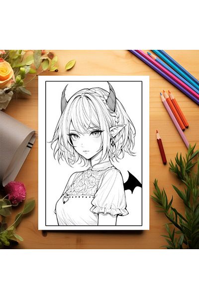 Legendary Gifts Adult Coloring Book, 50 Illustrations, Anime Devil Girls, 106 Pages
