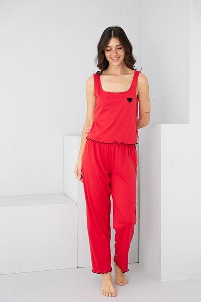 Siyah İnci Red Heart Embroidered Thick Strap Knitted Pajama Set7884