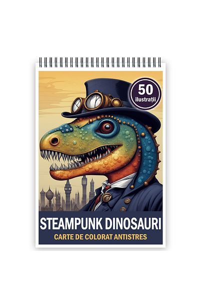 Legendary Gifts Anti-stress Coloring Book, 50 Illustrations, Steampunk Dinosaurs, 106 Pages, Format: A5