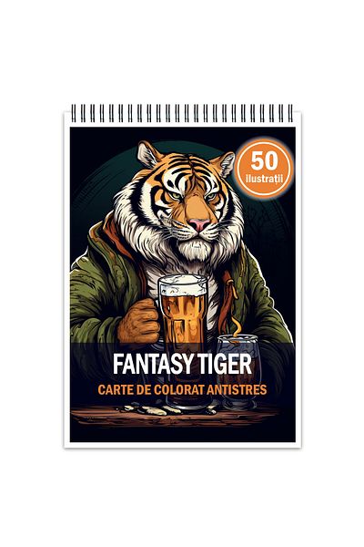 Legendary Gifts Antistress Coloring Book, 50 Fantasy Tiger Illustrations, 106 Pages, Format: A5