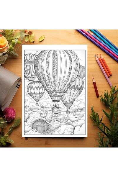 Legendary Gifts Anti-stress Coloring Book, 50 Illustrations, Hot Air Ballons, 106 Pages, Format: A5