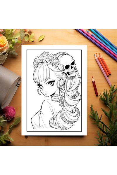 Legendary Gifts Adult Coloring Book, 50 Illustrations, Anime Skull Girls 106 Pages, Format: A5