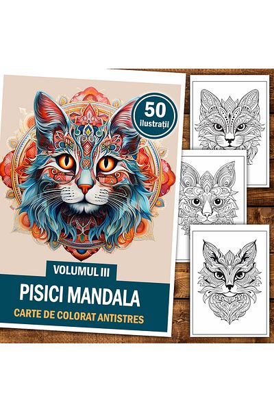 Legendary Gifts Anti-stress Coloring Book, 50 Illustrations Mandala Cats - Volume Iii, 106 Pages, Format: A5