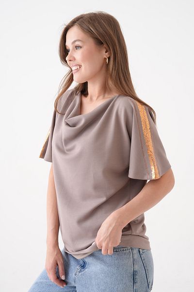 MAMAYAGA Women's Degaje Collar Half Sleeve Sim Detail Large Size Curve Stylish Blouse