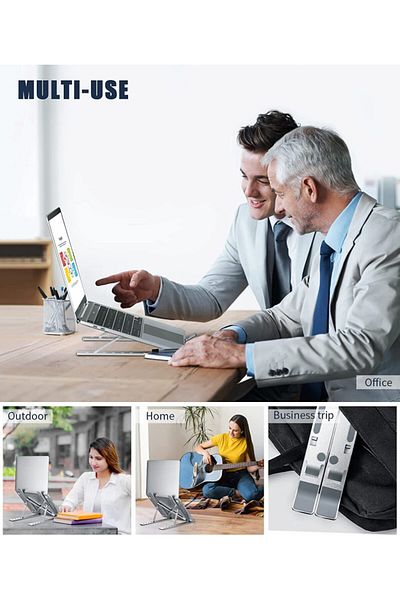 Rrtizan 6-level Height-adjustable Laptop Stand, Aluminum/rubber/silicone, Silver, 24 X 16.5 X 13 Cm