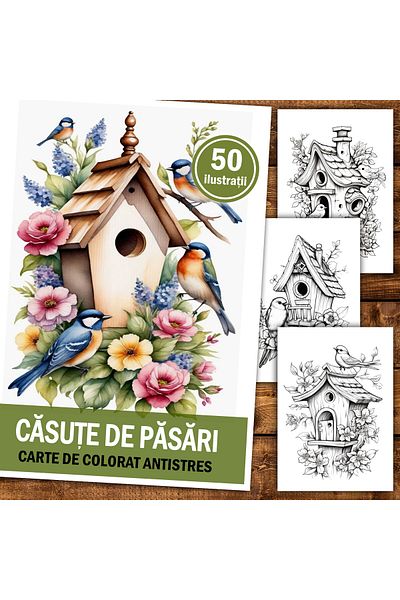 Legendary Gifts Anti-stress Coloring Book, 50 Illustrations, Birdhouses, 106 Pages, Format: A5