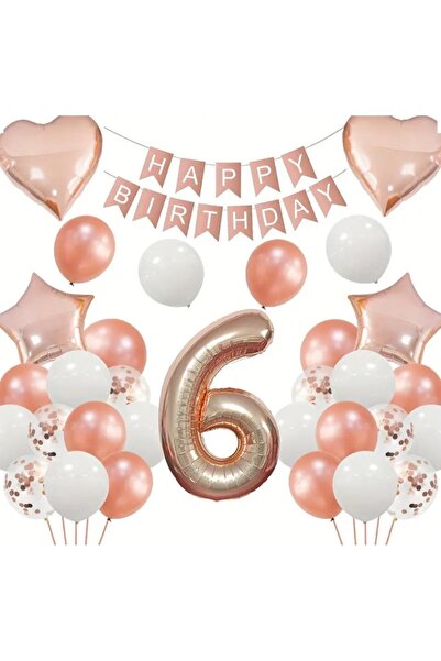 SİNDA Yaş Günü Rose Gold - Doğum Günü Partisi Yıldız Kalp Krom Balon Seti