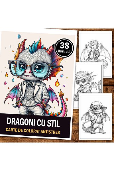 Legendary Gifts Anti-stress Coloring Book, 38 Illustrations Dragons With Style, 84 Pages, Format: A5