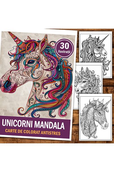 Legendary Gifts Anti-stress Coloring Book, 30 Unicorn Mandala Illustrations, 66 Pages, Format: A5