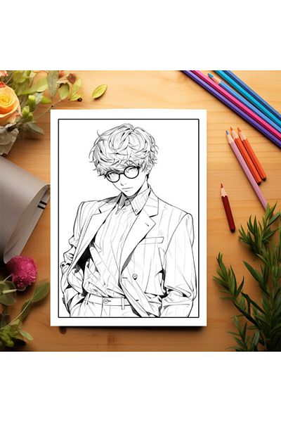Legendary Gifts Adult Coloring Book, 50 Illustrations, Boys With Glasses, 106 Pages, Format: A5