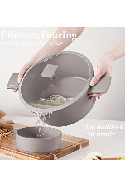 Berlinger Set de vase de gătit din titan, tigăi antiaderente, 10 buc., colecția Taupe, toate aragazurile cu inducție, gaz și electrice