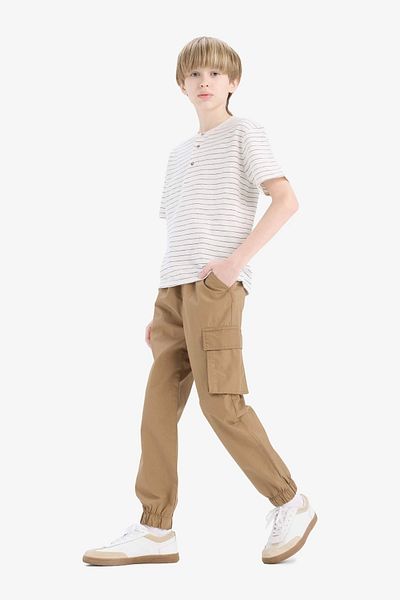 DeFacto E5036 Brown Boy's Cargo Jogger Standard Leg Parachute Pants