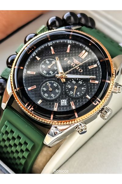 FERRO Sport Men's Watch, Active Functions, Green Silicone, with Calendar, Bracelet Gift