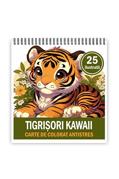 Legendary Gifts Carte de colorat antistres, 25 de ilustrații Kawaii cu tigri,...
