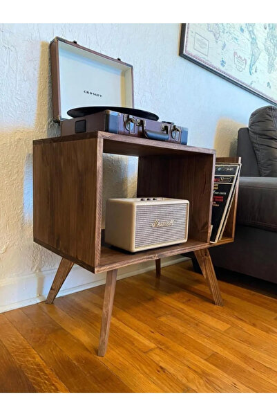 MSAĞWOODS Dekoratif Masif Ahşap Plak Ve Pikap Masası Yan Sehpa Kitaplık Sehpası