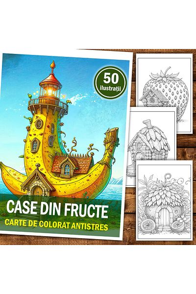Legendary Gifts Anti-stress Coloring Book, 50 Fruit House Illustrations, 106 Pages, Format: A5