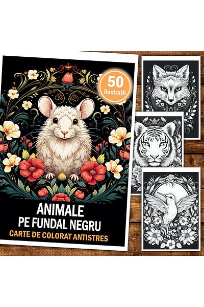 Legendary Gifts Anti-stress Coloring Book, 50 Illustrations Animals On A Black Background, 106 Pages, Format: A5