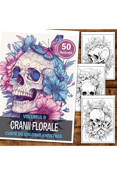 Legendary Gifts Anti-stress Coloring Book, 50 Illustrations, Floral Skulls - Volume Ii, 106 Pages, Format: A5