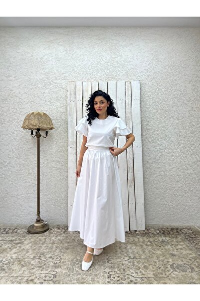 KÜÇÜĞÜM BUTİK Біла спідниця-кльош з попліну