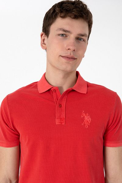 U.S. Polo Assn. Men's Slim Fit Polo Neck Red Washed Basic T-Shirt 50305995-Vr030