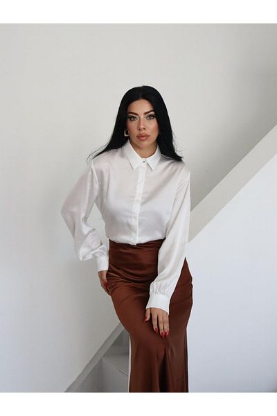 Appleline Cămașă de damă simplă clasică cu guler din satin ALB