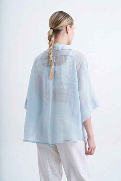 My Blog Světle modrá oversize hedvábná košile - 4927