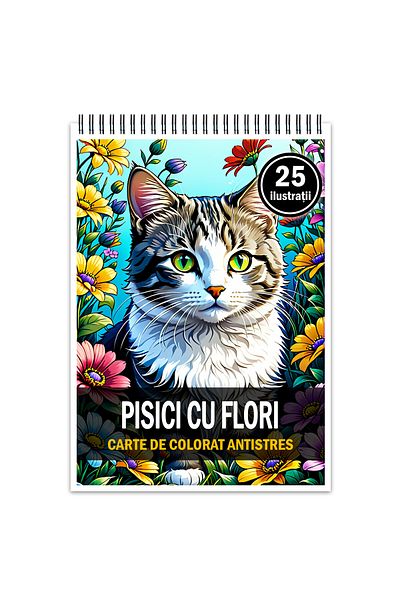 Legendary Gifts Anti-stress Coloring Book, 25 Illustrations, Cats With Flowers, 56 Pages, Format: A5