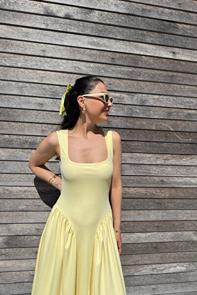 Seda Yalçın Atelier Thick Strap Square Neck Yellow Dress