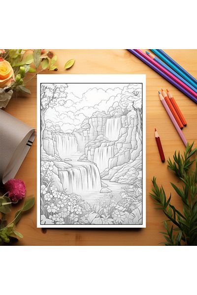 Legendary Gifts Anti-stress Coloring Book, 50 Illustrations, Fantastic Waterfalls, 106 Pages, Format: A5