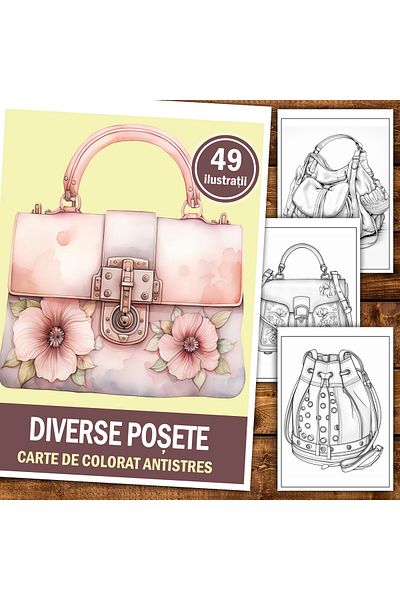 Legendary Gifts Anti-stress Coloring Book, 49 Illustrations Various Bags, 104 Pages, Format: A5