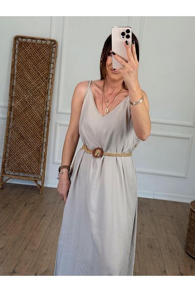 X-Young Strap v-neck dress stone