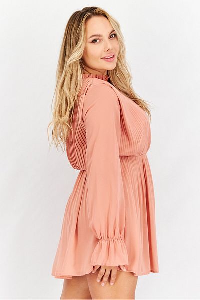 NA-KD Women Pleated Elastic Waist Mini Dress, Dusty Pink