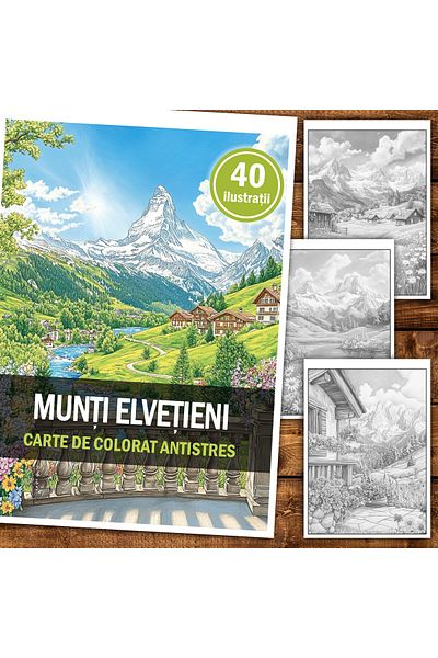 Legendary Gifts Anti-stress Coloring Book, 40 Illustrations Swiss Mountains, 86 Pages, Format: A5