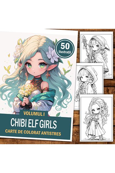 Legendary Gifts Anti-stress Coloring Book, 50 Chibi Elf Girls Illustrations, 106 Pages, Format: A5i