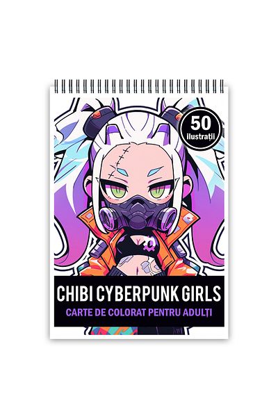 Legendary Gifts Adult Coloring Book, 50 Chibi Cyberpunk Girls Illustrations, 106 Pages