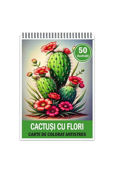 Legendary Gifts Anti-stress Coloring Book, 50 Illustrations Of Cacti With Flowers, 106 Pages, Format: A5