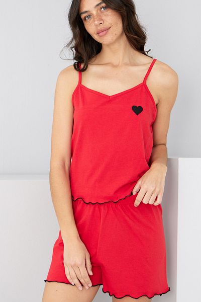 Siyah İnci Red Heart Embroidered Rope Strap Knitted Shorts Set7881