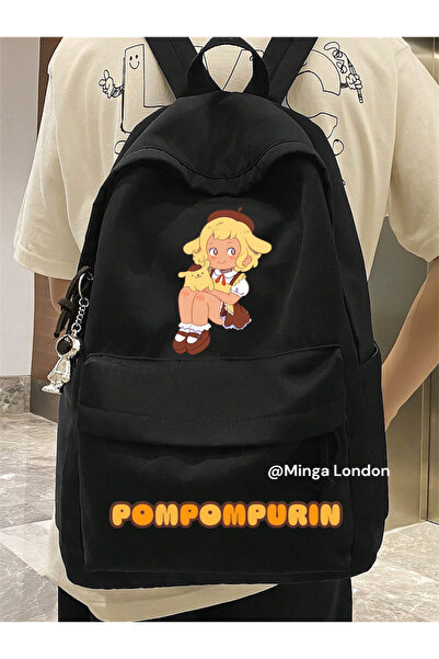 Minga London Rucsac școlar, curs, imprimeu cu fetița frumoasă Pompompurin neagră -Ghostella