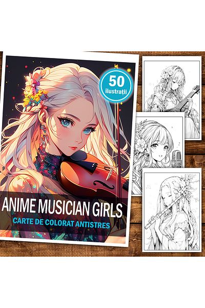 Legendary Gifts Anti-stress Coloring Book, 50 Illustrations, Anime Musician Girls, 106 Pages, Format: A5
