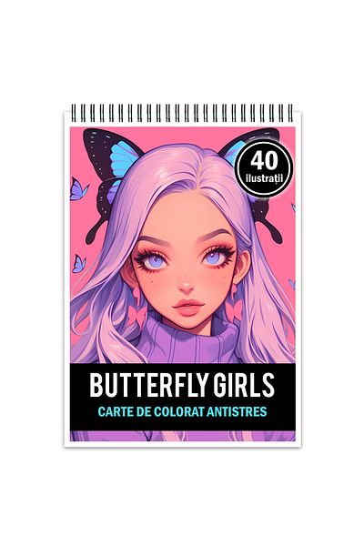 Legendary Gifts Anti-stress Coloring Book, 40 Illustrations, Anime Butterfly Girls, 86 Pages, Format: A5
