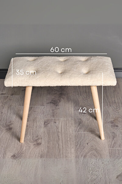BUGİ HOME COLLECTİON Puf Retro Ahşap Ayaklı Handmade Çok Amaçlı Kuzu Tüyü Puf Bench Koltuk Sandalye Makyaj Pufu
