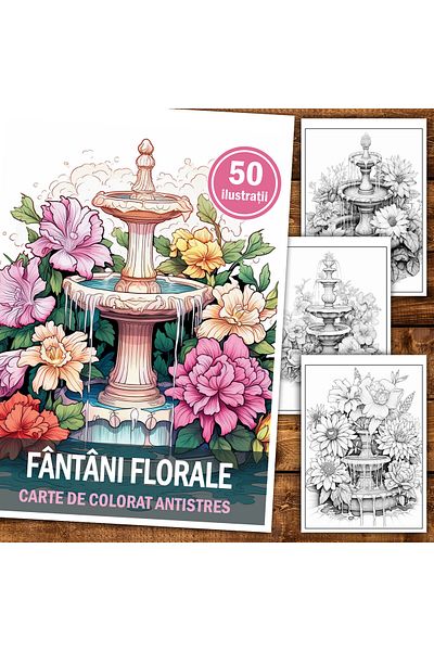 Legendary Gifts Anti-stress Coloring Book, 50 Floral Fountains Illustrations, 106 Pages, Format: A5