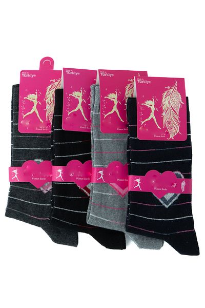 Ottoland Women's Socks 4-Piece Cotton Knitted Ethnic Patterned Lycra Comfortable Comfortable Anti-Pilling