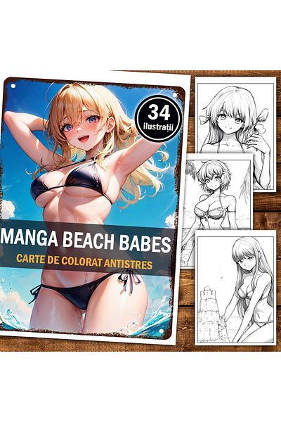 Legendary Gifts Anti-stress Coloring Book, 34 Illustrations, Manga Beach Babes, 74 Pages, Format: A5